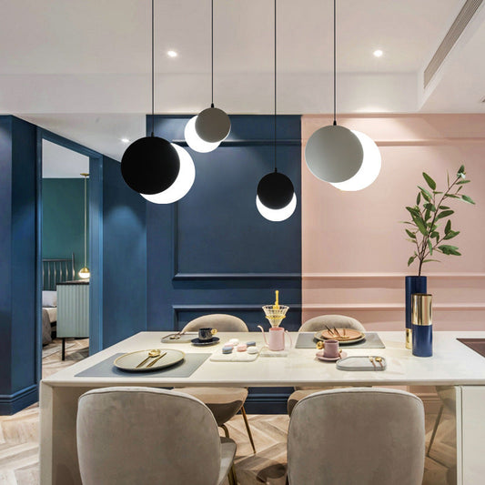 Lustre suspendu LED rotatif en acrylique rond en fer moderne minimaliste pour table de nuit