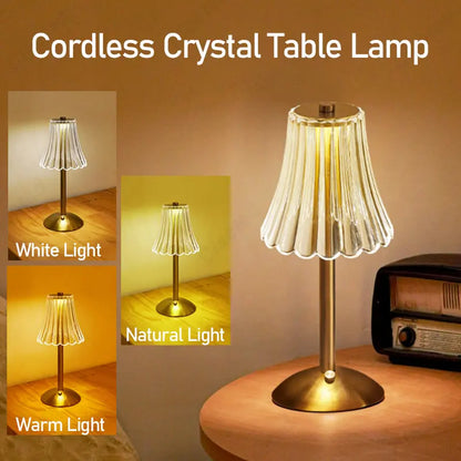Cristalglow - Chic Lampe de Table Sans Fil avec Élégante Décoration en Cristal