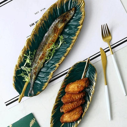 Ceramic plate in the shape of a banana leaf Floroux | Decorative | Serving platter