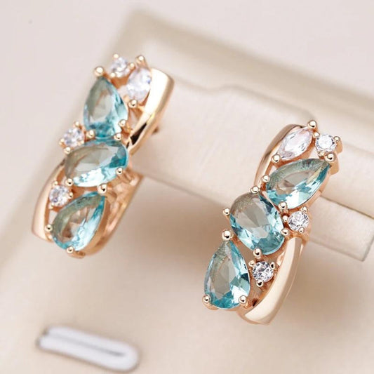Boucles d'oreilles en or élégantes avec zircon bleu - Collection Marlies