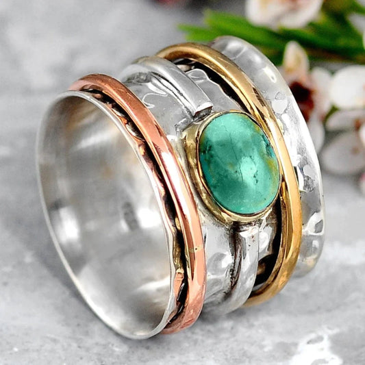 Bague Vintage Élégante Turquoise avec Argent et Or - Collection Amira