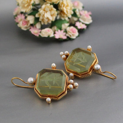 Chic Valeria Vintage Boucles d'oreilles Vertes avec Élégantes Perles