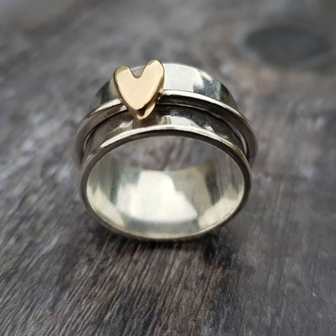 Bague en argent vintage charmante avec cœur doré - Collection Auryn