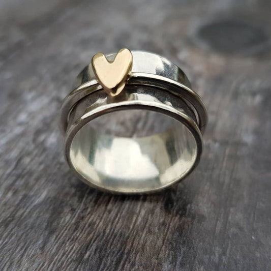 Bague en argent vintage charmante avec cœur doré - Collection Auryn