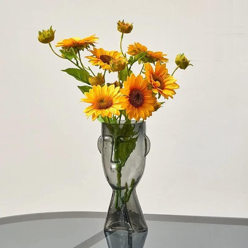 Floroux glass vase with face pattern | Handmade | Artistic design | Home decoration