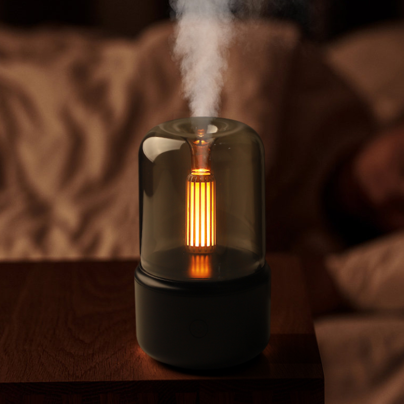 AromaGlow – Lampe diffuseur élégante avec lumière de bougie