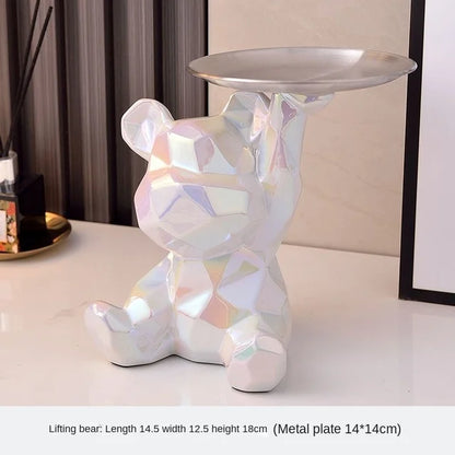 Floroux Ceramic Piggy Bank | Gold-Plated Bear Figurine with Compartment | Office Decoration and Organization