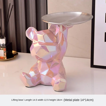 Floroux Ceramic Piggy Bank | Gold-Plated Bear Figurine with Compartment | Office Decoration and Organization