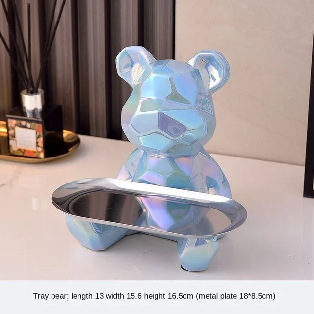 Floroux Ceramic Piggy Bank | Gold-Plated Bear Figurine with Compartment | Office Decoration and Organization