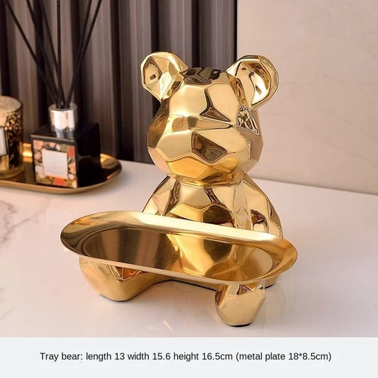 Floroux Ceramic Piggy Bank | Gold-Plated Bear Figurine with Compartment | Office Decoration and Organization