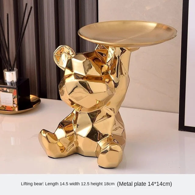 Floroux Ceramic Piggy Bank | Gold-Plated Bear Figurine with Compartment | Office Decoration and Organization