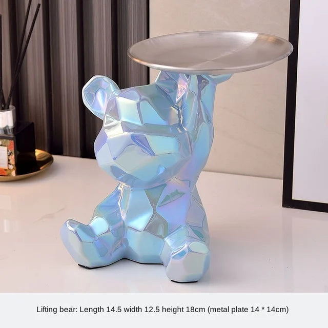 Floroux Ceramic Piggy Bank | Gold-Plated Bear Figurine with Compartment | Office Decoration and Organization