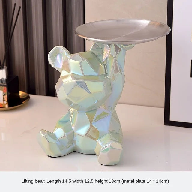 Floroux Ceramic Piggy Bank | Gold-Plated Bear Figurine with Compartment | Office Decoration and Organization
