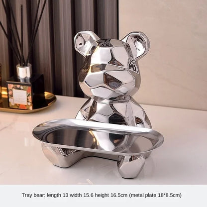 Floroux Ceramic Piggy Bank | Gold-Plated Bear Figurine with Compartment | Office Decoration and Organization