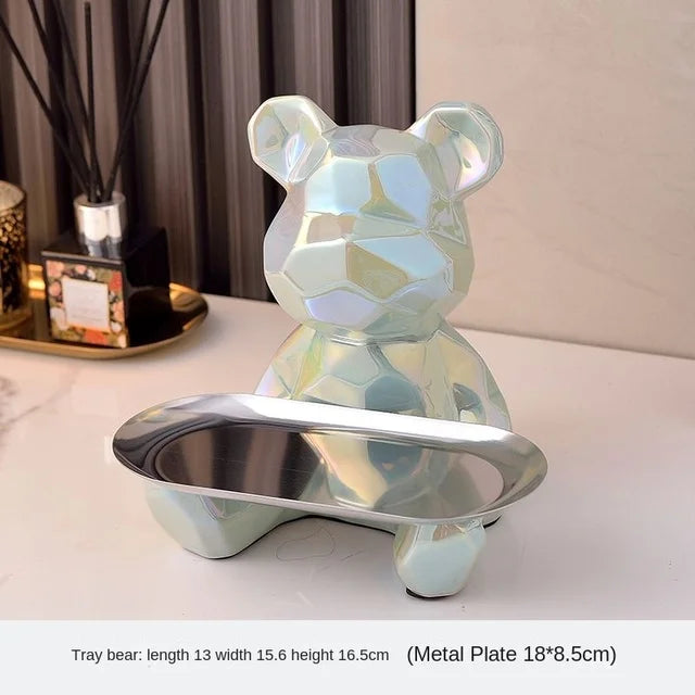 Floroux Ceramic Piggy Bank | Gold-Plated Bear Figurine with Compartment | Office Decoration and Organization