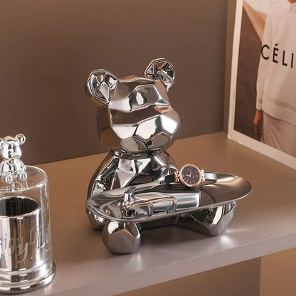 Floroux Ceramic Piggy Bank | Gold-Plated Bear Figurine with Compartment | Office Decoration and Organization