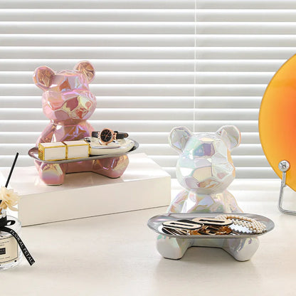Floroux Ceramic Piggy Bank | Gold-Plated Bear Figurine with Compartment | Office Decoration and Organization