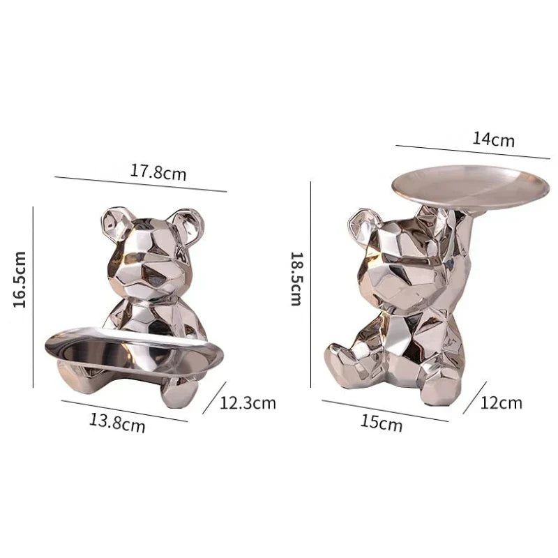 Floroux Ceramic Piggy Bank | Gold-Plated Bear Figurine with Compartment | Office Decoration and Organization