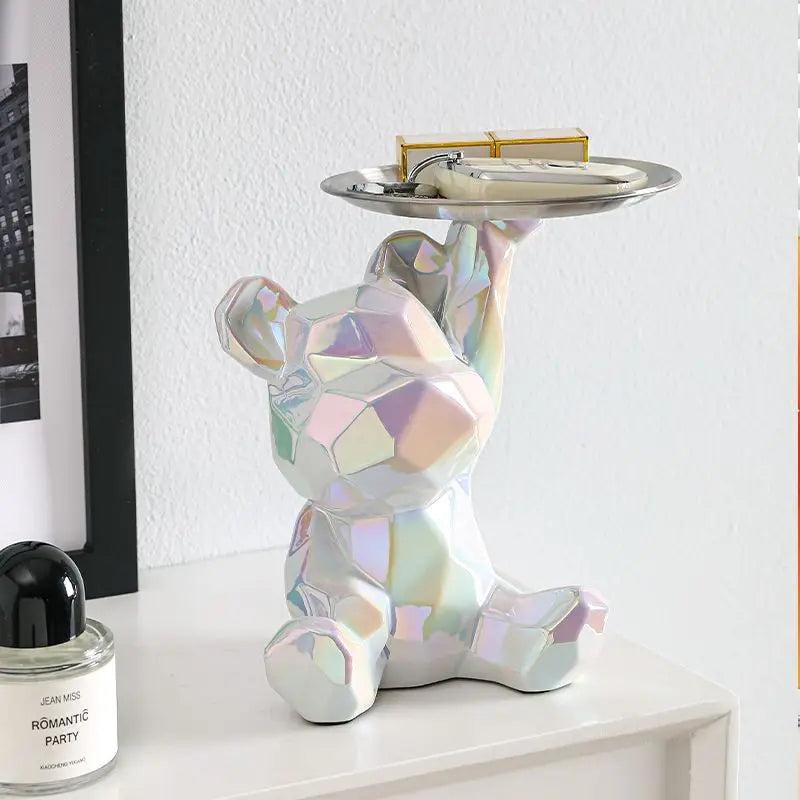 Floroux Ceramic Piggy Bank | Gold-Plated Bear Figurine with Compartment | Office Decoration and Organization