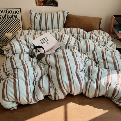 Ensemble de draps de lit de luxe en velours de lait double face à rayures chics