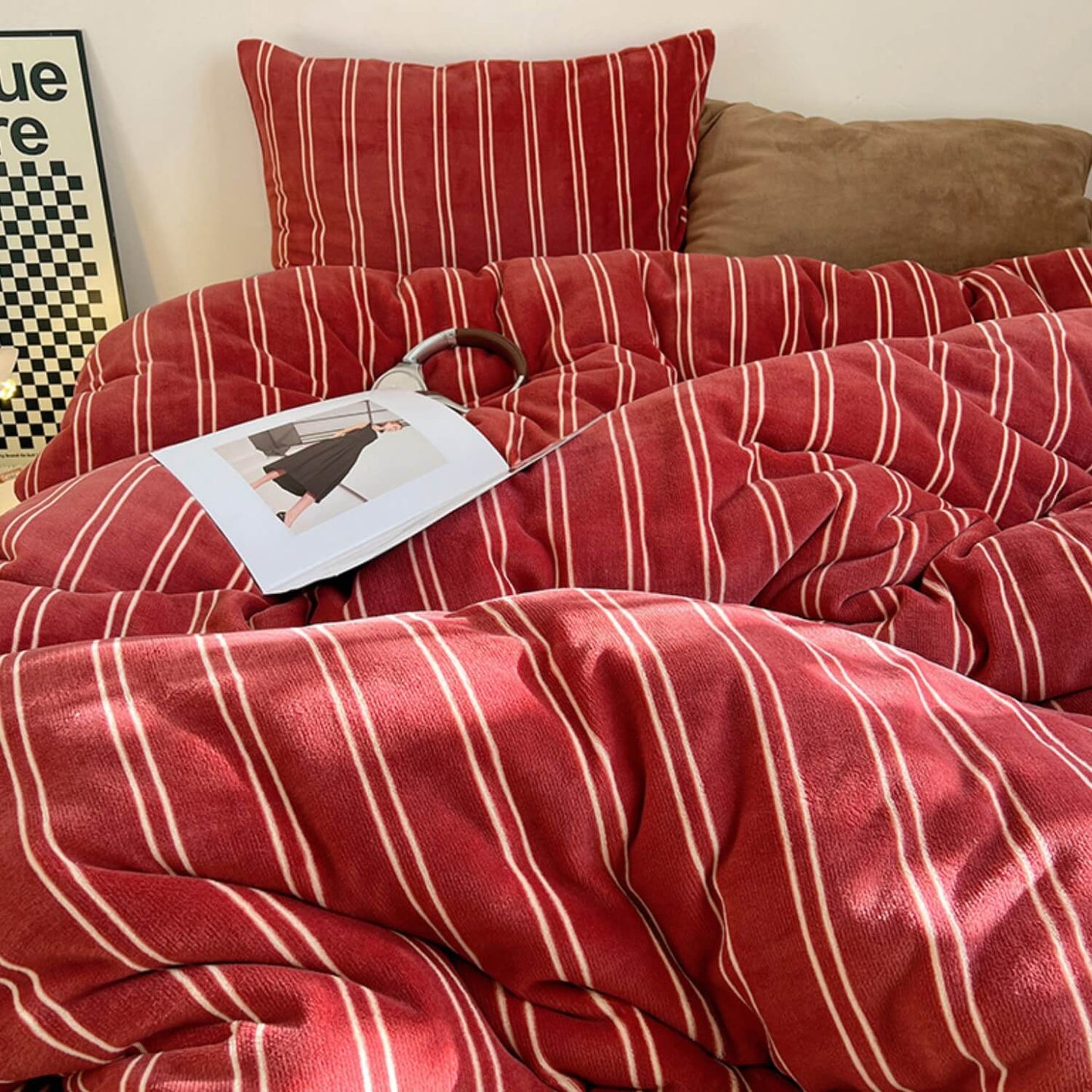 Ensemble de draps de lit de luxe en velours de lait double face à rayures chics