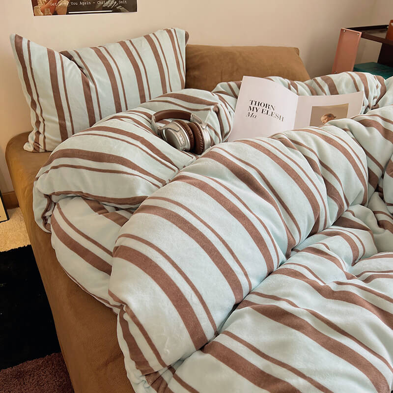 Ensemble de draps de lit de luxe en velours de lait double face à rayures chics