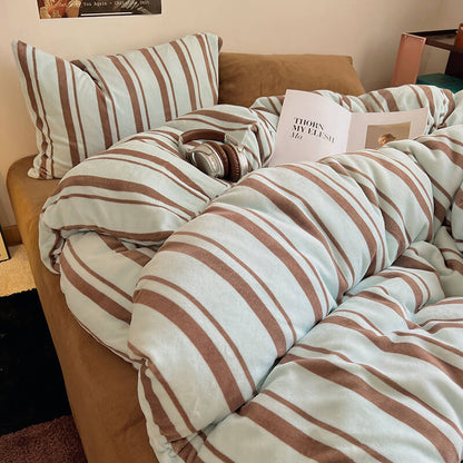 Ensemble de draps de lit de luxe en velours de lait double face à rayures chics