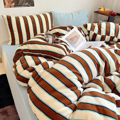 Ensemble de draps de lit de luxe en velours de lait double face à rayures chics