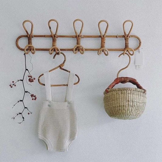 Organisateur mural en rotin naturel pour enfants - 3 et 5 crochets