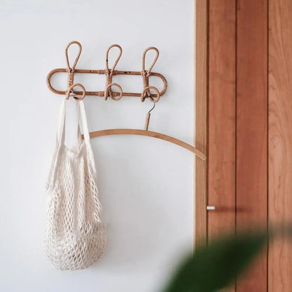 Organisateur mural en rotin naturel pour enfants - 3 et 5 crochets