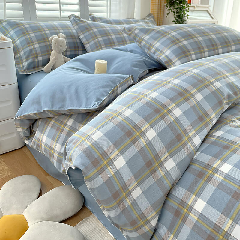 Ensemble de draps de lit respirants et élégants à carreaux classiques