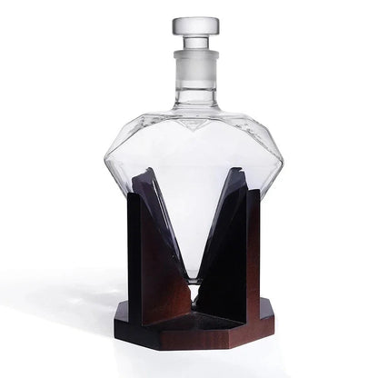 CrystalDrop | Décanteur à whisky en diamant - 1000 ml avec support en bois