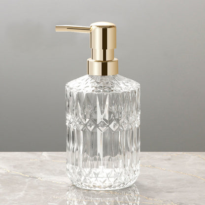 Floroux glass soap dispenser | Diamond pattern design | Stylish storage for soap | Modern bathroom decor