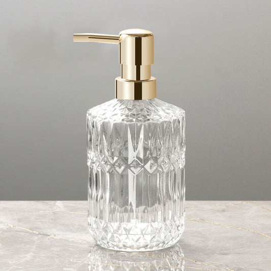 Floroux glass soap dispenser | Diamond pattern design | Stylish storage for soap | Modern bathroom decor