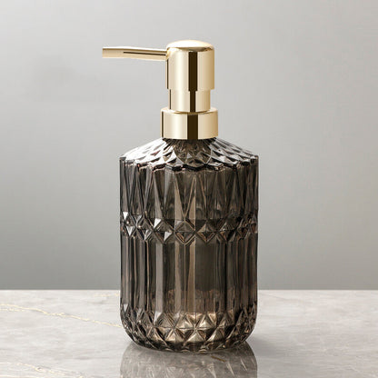 Floroux glass soap dispenser | Diamond pattern design | Stylish storage for soap | Modern bathroom decor