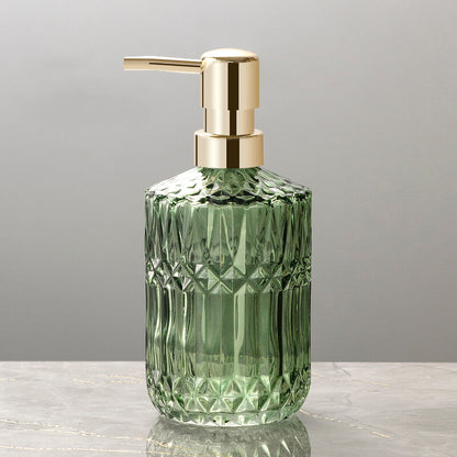 Floroux glass soap dispenser | Diamond pattern design | Stylish storage for soap | Modern bathroom decor