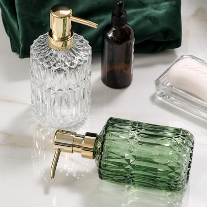 Floroux glass soap dispenser | Diamond pattern design | Stylish storage for soap | Modern bathroom decor