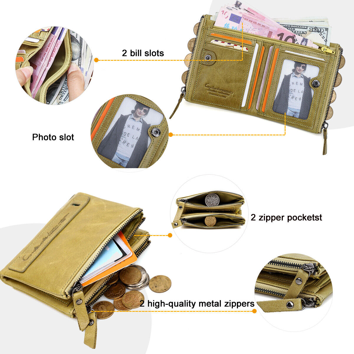 CompactWallet - portefeuille élégante à double fermeture éclair