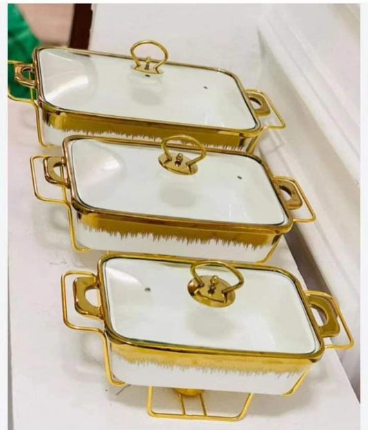 Ensemble de 3 plats de service en céramique / chauffe-aliments
