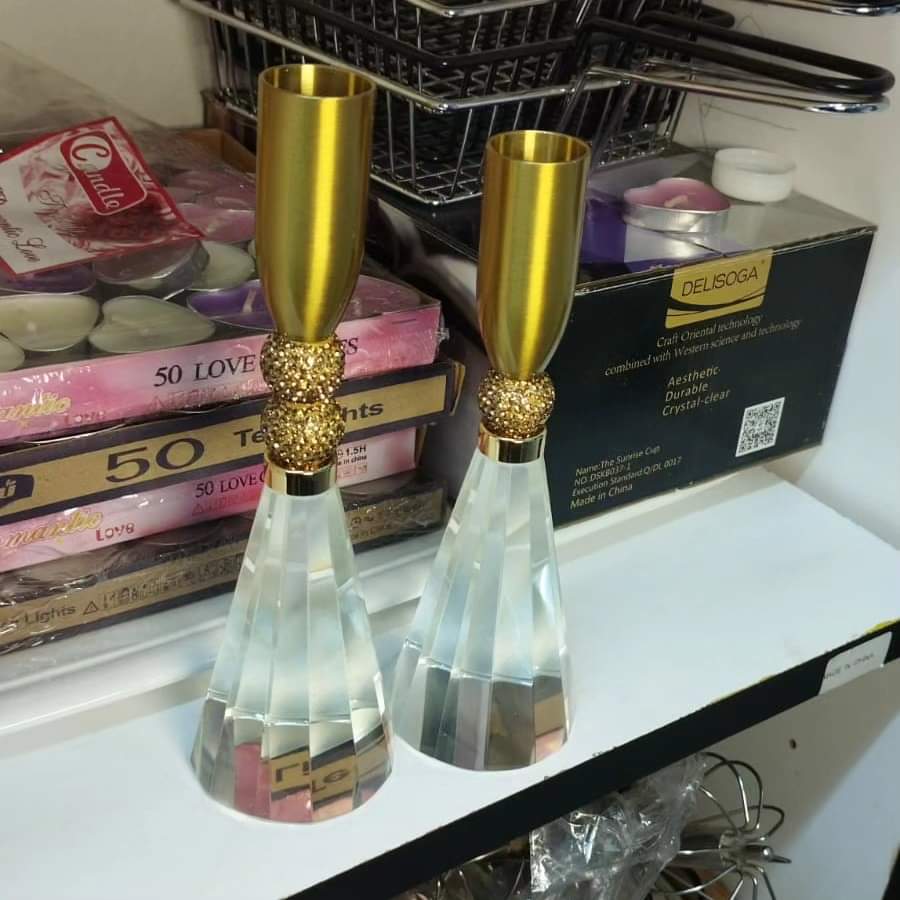 Bougeoir en cristal doré