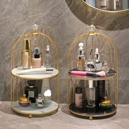 Organisateur de maquillage texturé en marbre à 2 niveaux