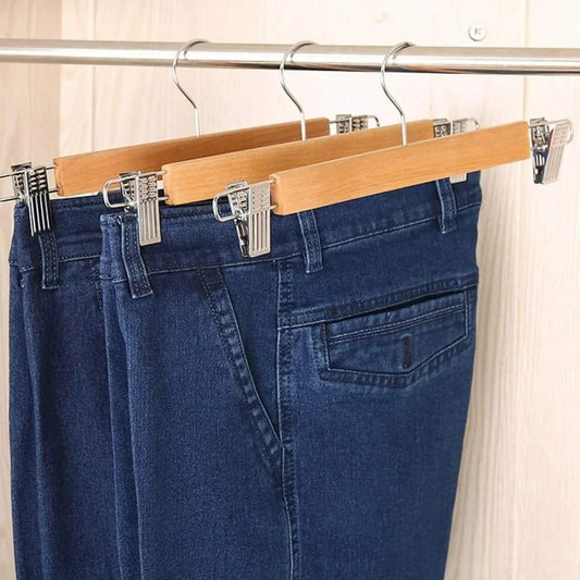 6pcs cintres en bois pour pantalons avec clips