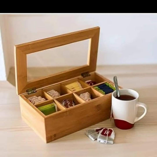 organisateur de sachets de thé en bambou 6 slots Noir
