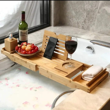 Plateau de baignoire en bambou extensible avec supports