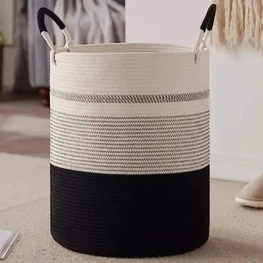 Panier à linge en corde de coton avec poignées