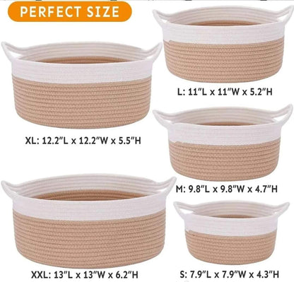 set de 5 paniers en corde de coton