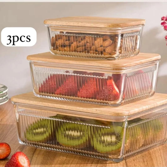 3pcs Conteneurs de Rangement Alimentaire en Verre BlackNov