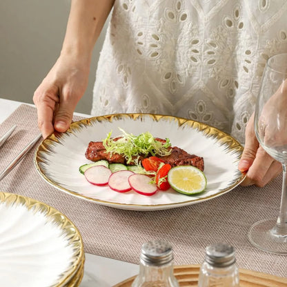 6Pc assiette de dîner en céramique avec détail doré