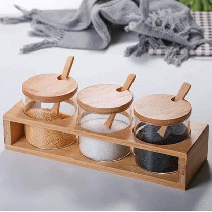 Ensemble de 3 bocaux avec couvercle en bambou