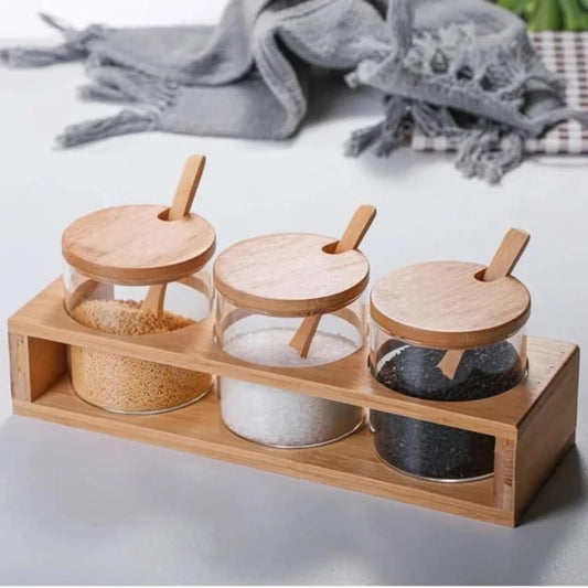 Ensemble de 3 bocaux avec couvercle en bambou